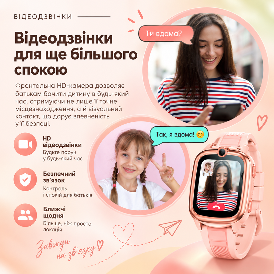 Дитячий смарт-годинник 4G з GPS, відеодзвінками та SOS &mdash; рожевий 16092026 фото, Hot Box