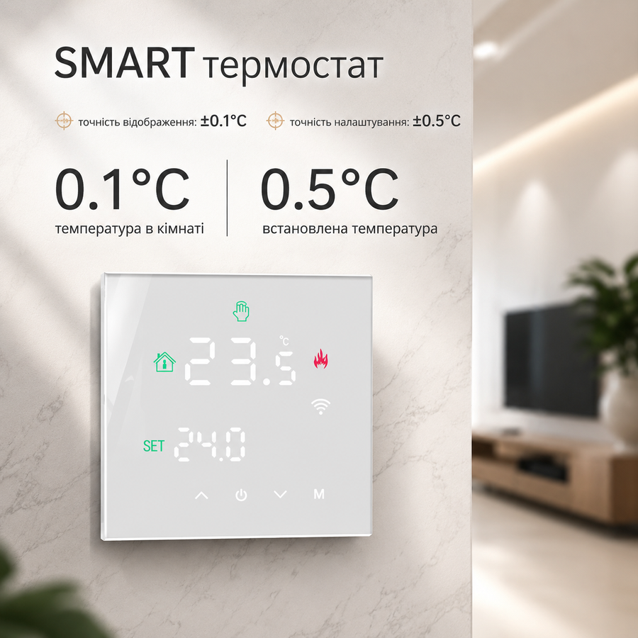 Сенсорний програмований термостат / терморегулятор Wi-Fi з голосовим керуванням для електричної підлоги TuyaSmart MINCO HEAT М3Н білий 375086112 фото, Hot Box