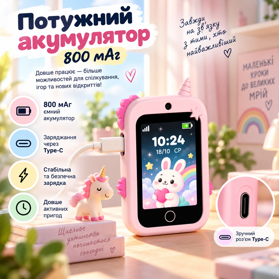 Дитячий смартфон-телефон 4G з GPS, Wi-Fi, SOS, камерою та відеодзвінками &mdash; рожевий 20092026 фото, Hot Box
