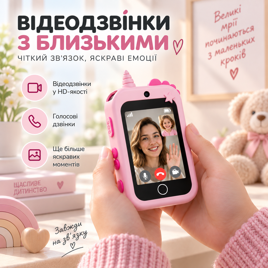 Дитячий смартфон-телефон 4G з GPS, Wi-Fi, SOS, камерою та відеодзвінками &mdash; рожевий 20092026 фото, Hot Box