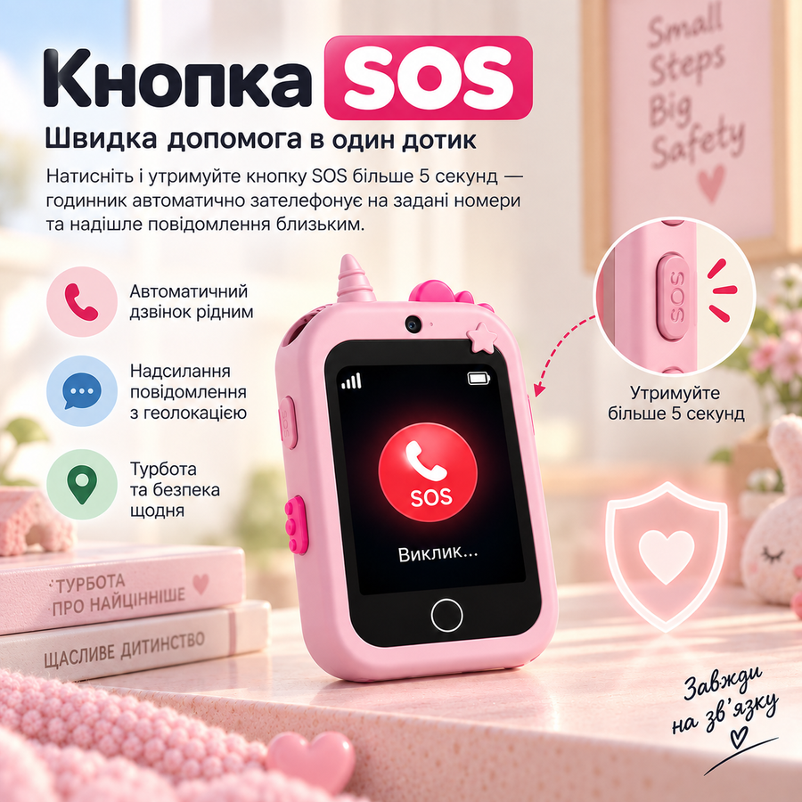 Дитячий смартфон-телефон 4G з GPS, Wi-Fi, SOS, камерою та відеодзвінками &mdash; рожевий 20092026 фото, Hot Box