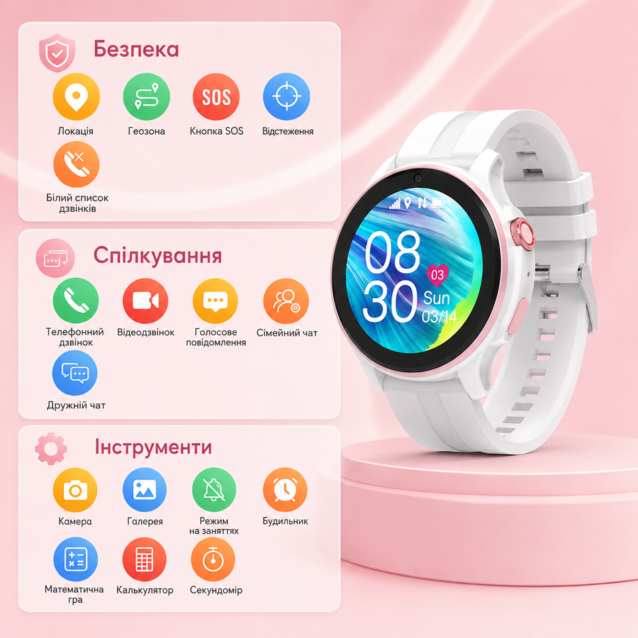 Дитячий розумний годинник SMART TabbyBoo 4G Elite з GPS, 1,4 дюйми, мультимовне меню, відеодзвінок, HD-камера,SOS, Wi-Fi, IP67, функція телефону, білий 529495169 фото, Hot Box