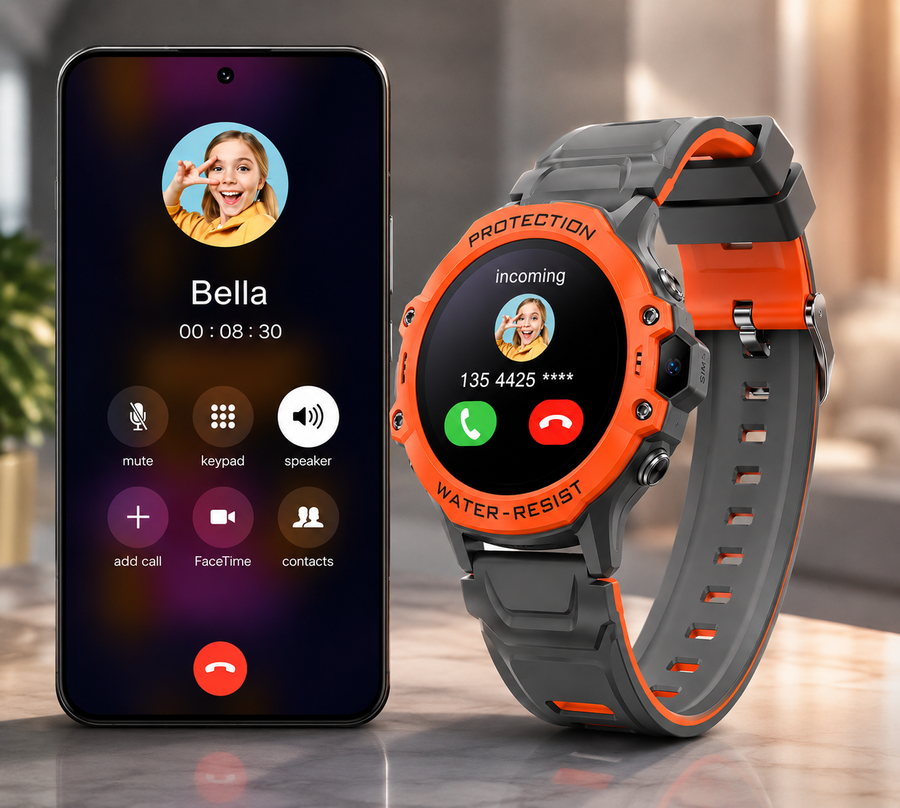 Дитячий / дорослий смарт годинник - телефон Smart Watch 4G SIM-карта, IP67, GPS, кнопка SOS, прослуховування, відеодзвінок, геозабор Tabby K55 помаранчевий 529495164 фото, Hot Box