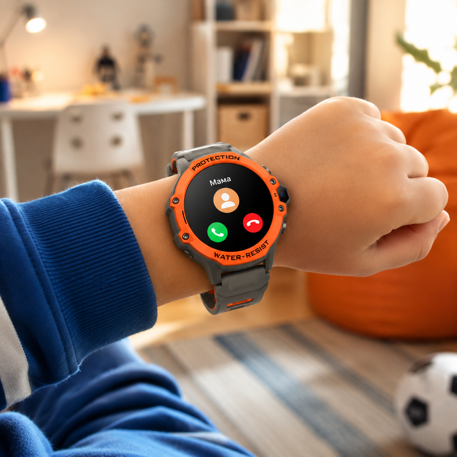 Дитячий / дорослий смарт годинник - телефон Smart Watch 4G SIM-карта, IP67, GPS, кнопка SOS, прослуховування, відеодзвінок, геозабор Tabby K55 помаранчевий 529495164 фото, Hot Box