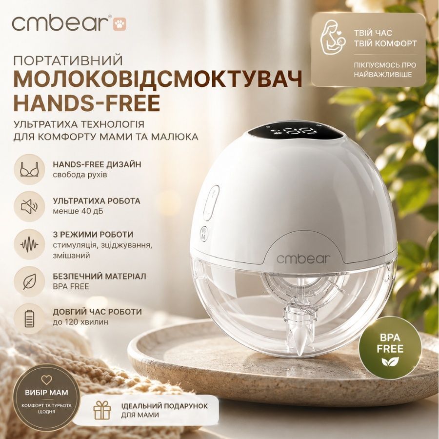 Портативний електричний молоковідсмоктувач з ультратихою технологією Hands-Free зі стимуляцією лактації Cmbear ZRX &ndash; 0203 White  487700559 фото, Hot Box