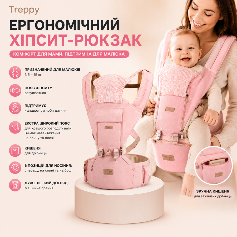 Багатопозиційна сумка-переноска Hip Seat слінг зі знімним сидінням Leshu 3 в 1 BC-318 Pink 40123Sl фото, Hot Box