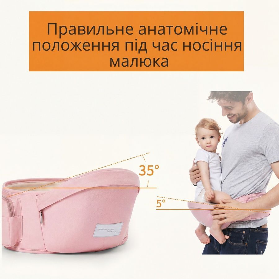 Багатопозиційна сумка-переноска Hip Seat слінг зі знімним сидінням Leshu 3 в 1 BC-318 Pink 40123Sl фото, Hot Box