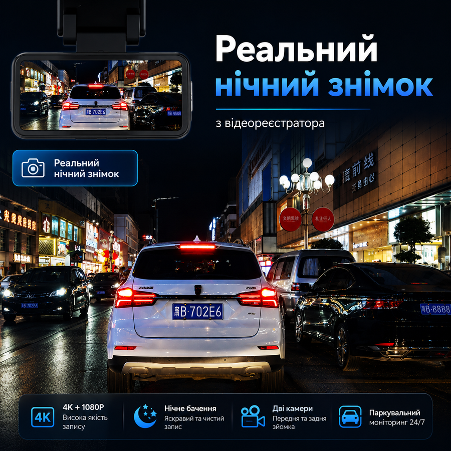 Автомобильный видеорегистратор на две камеры с ультра четким изображением 4К, Wi-Fi CardVR, GPS, ночное видение и контроль через приложение Yikoo Fit Max Х30 529613909 фото, Hot Box