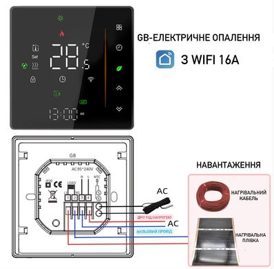 Сенсорний програмований терморегулятор / термостат Wi-Fi з голосовим керуванням та функцією пам'яті для електричної підлоги TuyaSmart MINCO HEAT BHT-006 чорний 423042183 фото, Hot Box