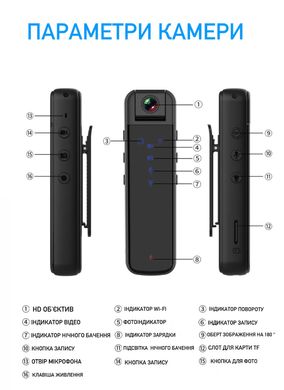 Портативна цифрова нагрудна боді екшн-камера HD 1080 з WI-FI YIKOO CS05 black 421252569 фото, Hot Box