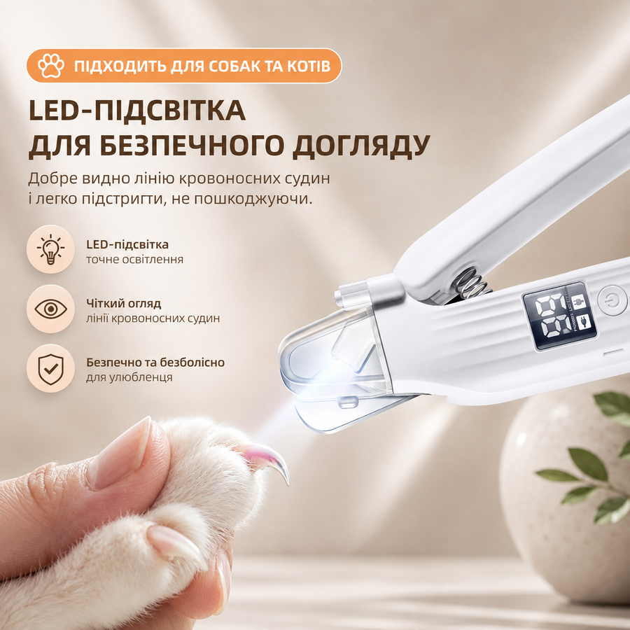 Кігтеріз USMILEPET електричний  2-в-1 зі шліфувальною насадкою та LED-підсвічуванням для домашніх улюбленців 04082026 фото, Hot Box