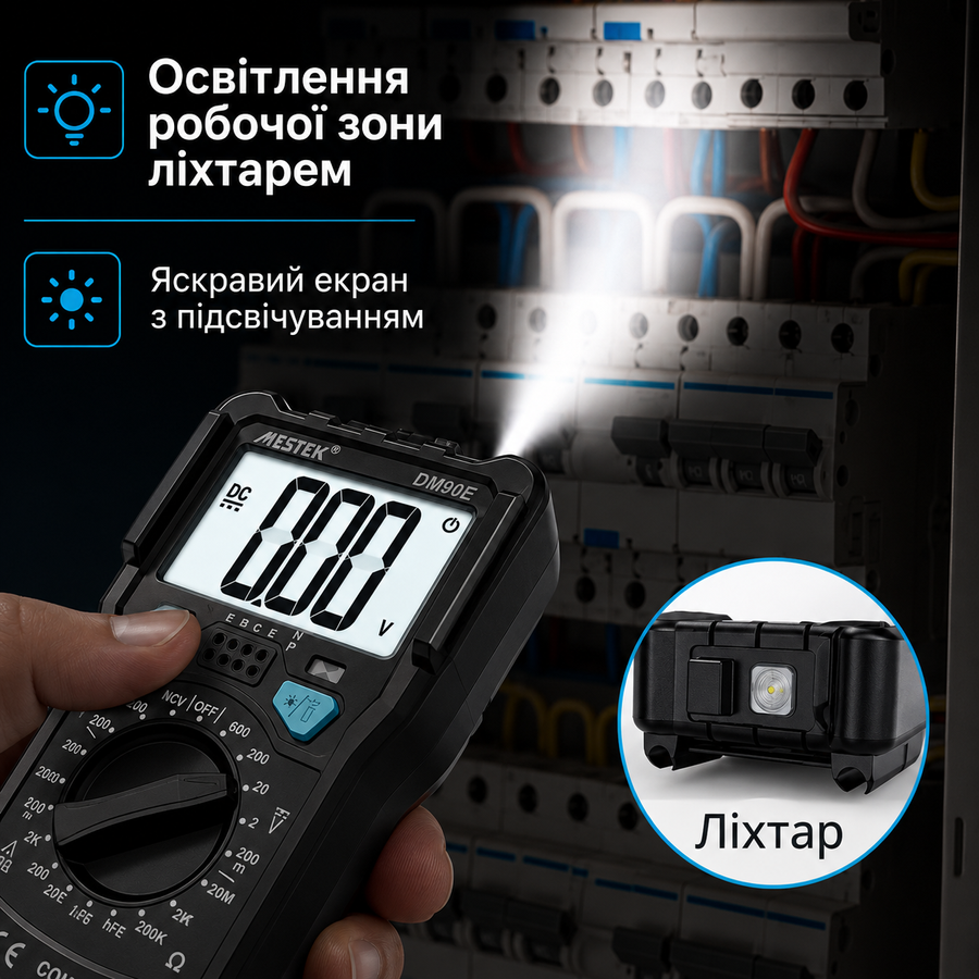 Компактный цифровой мультиметр с фонариком Mestek DM90E black 375772761 фото, Hot Box