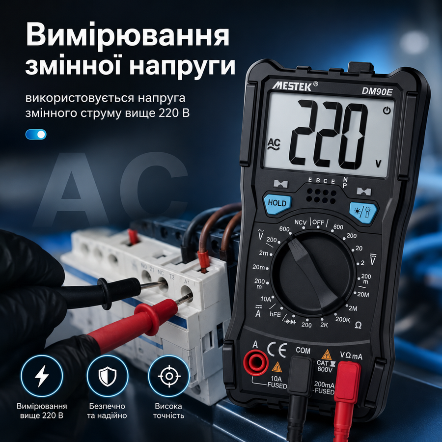 Компактный цифровой мультиметр с фонариком Mestek DM90E black 375772761 фото, Hot Box