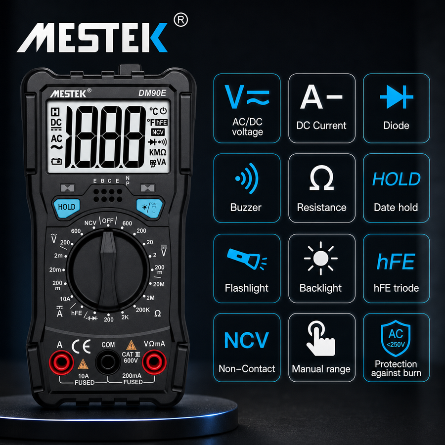 Компактный цифровой мультиметр с фонариком Mestek DM90E black 375772761 фото, Hot Box